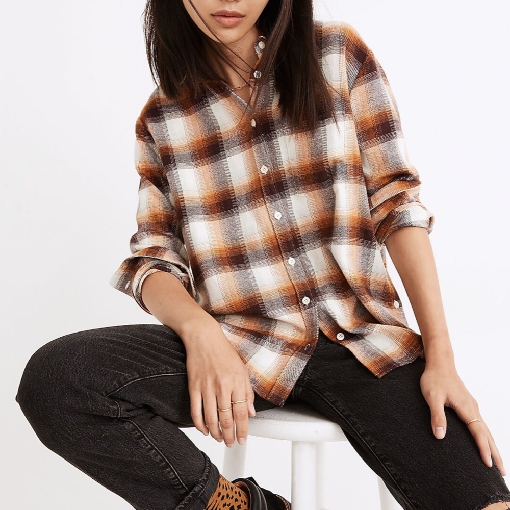 Madewell Flannel Side-Button Oversized Ex-Boyfriend Shirt